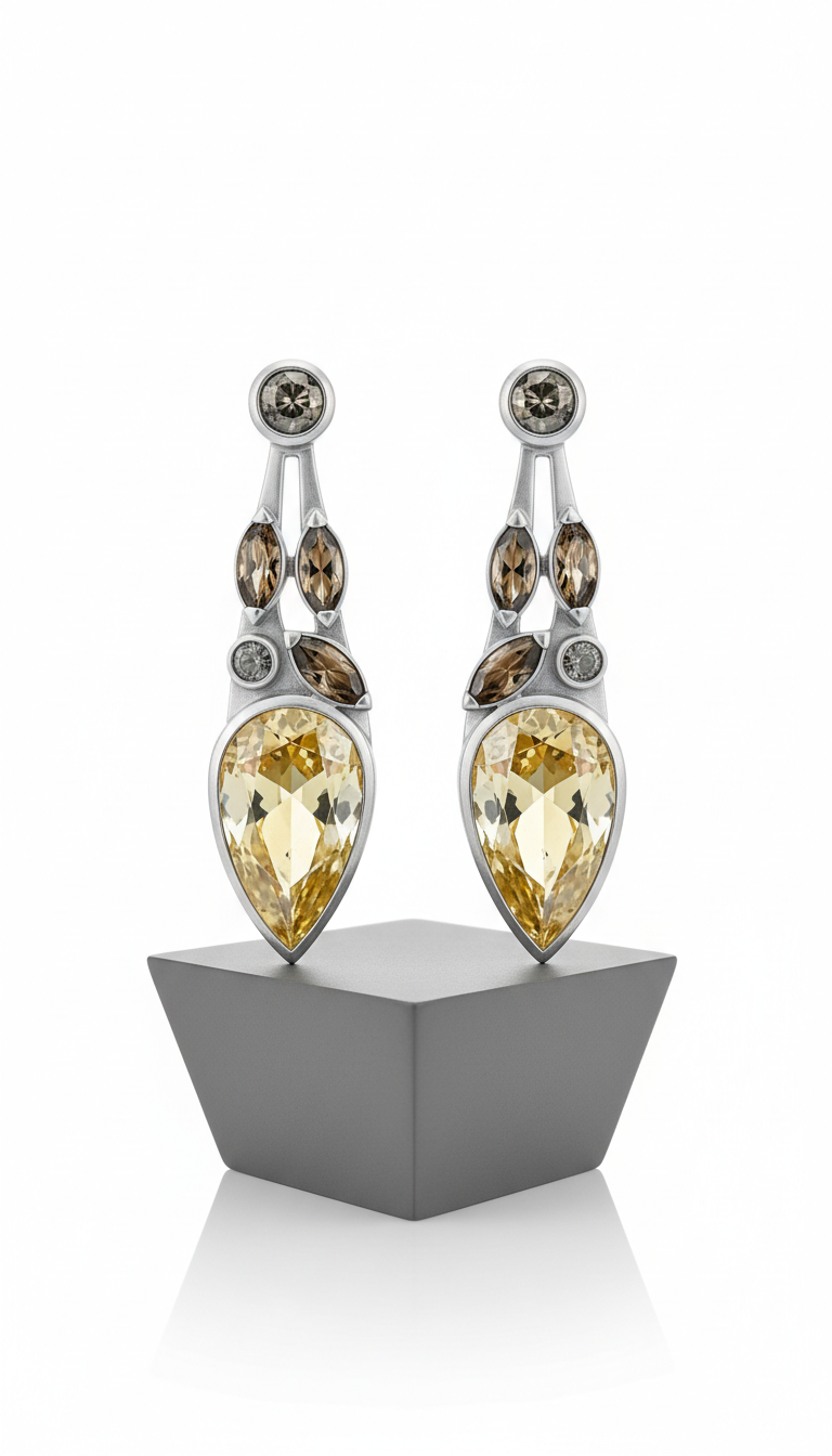Rare gemstone and platinum drop earrings